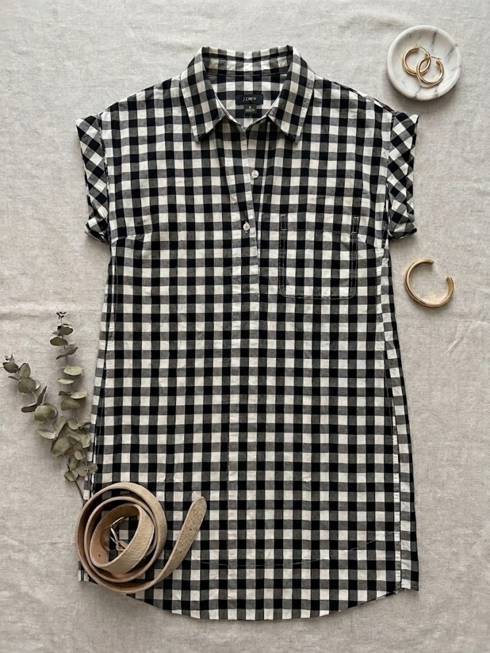 J. Crew Black and White Gingham Pullover Dress